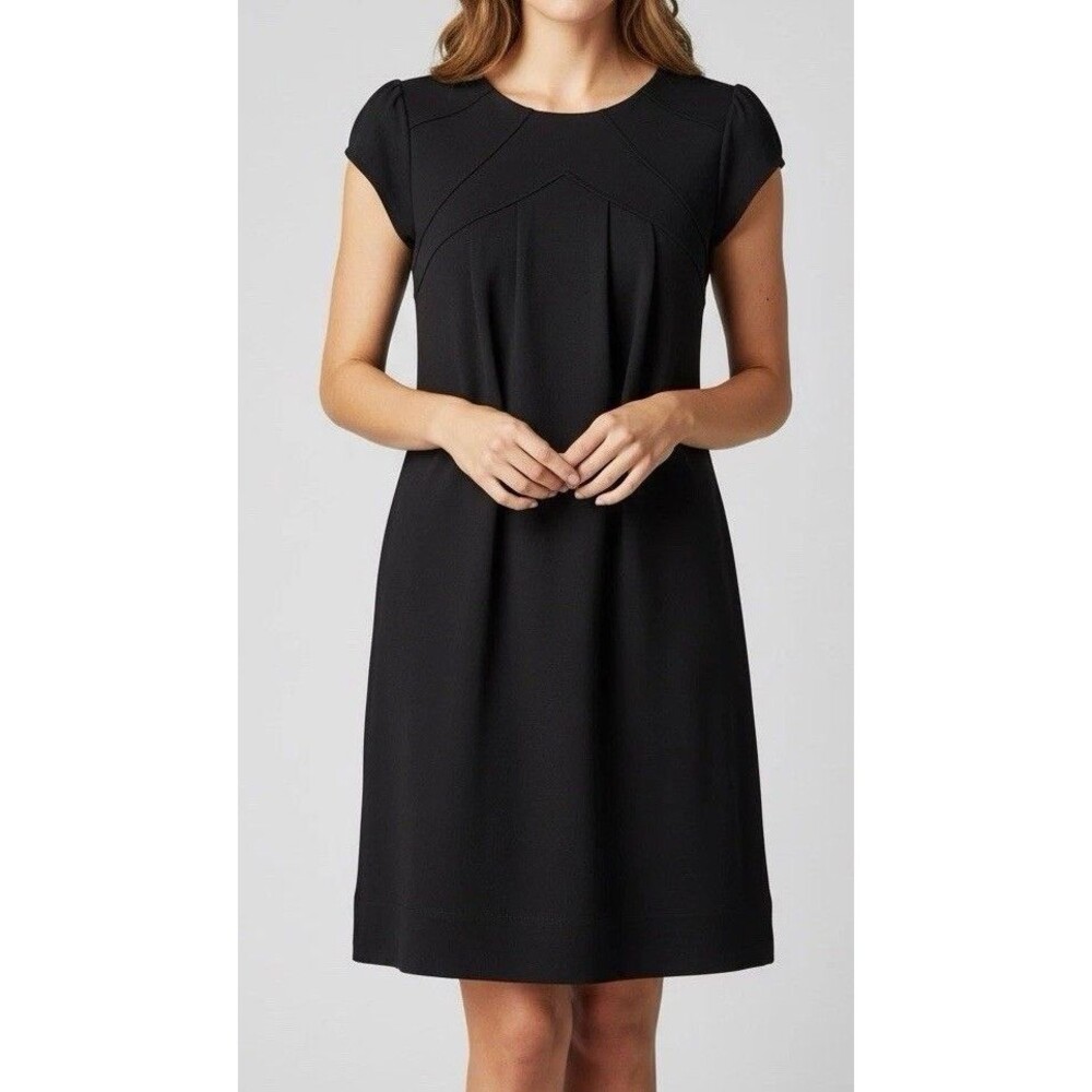 Deletta Anthropologie Black Dress S Small Ponte Knit Shift Pleated Detail Back - Picture 10 of 10
